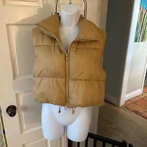 Tan Down Like Puffer Cropped Vest